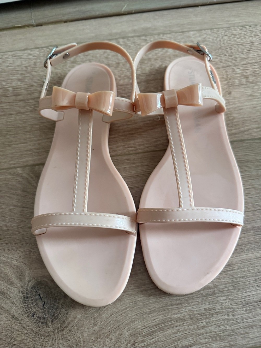 Stuart Weitzman Blush Pink Bow T-strap Sandals